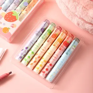 Cute fruit and vegetable highlighter set, aesthetic colored pens for student note-taking.