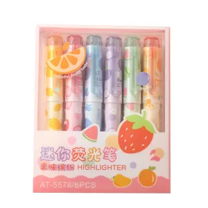 Mini fruit highlighter set of 6 cute colorful markers for student note-taking and school supplies