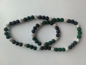 10mm dark green and black pavé disco ball rhinestone bead necklace and bracelet set