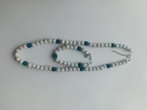 10mm blue and white rhinestone Shamballa bead necklace and bracelet jewelry set