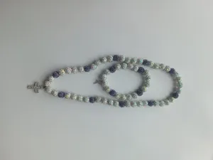 Sparkling 10mm purple and AB Shamballa bead necklace bracelet set with cross pendant