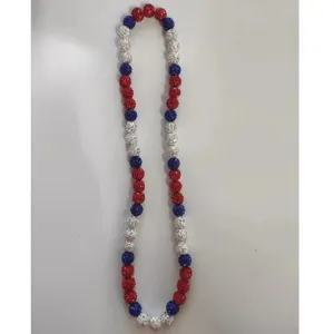 Red white and blue rhinestone clay bead elastic Shamballa necklace fashion jewelry for women