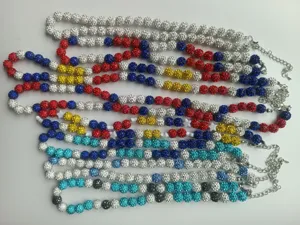 Colorful 10mm rhinestone shamballa beads necklace set with lobster clasp and extension chain.