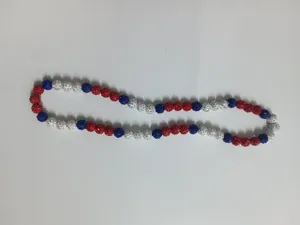 Detail of sparkling red, white, and blue Shamballa crystal disco ball beads necklace
