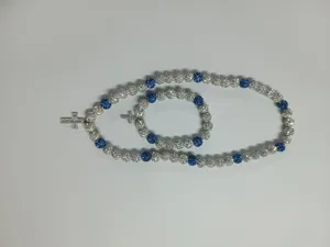 Detailed view of 10mm AB disco ball shamballa jewelry set with a silver cross pendant