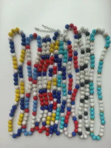 Colorful 10mm AB rhinestone clay bead Shamballa necklaces for hip hop style