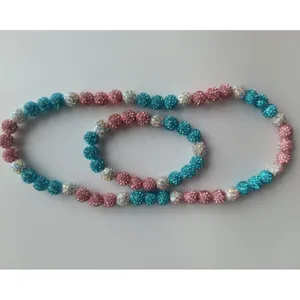 Colorful 10mm rhinestone disco ball necklace and bracelet set for women and girls