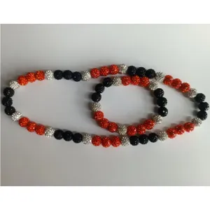 Hip hop style 10mm rhinestone shamballa bead necklace and bracelet jewelry set in red and black