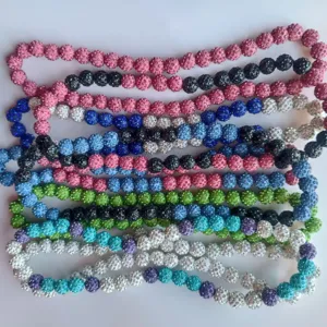 Shamballa Style Beaded Necklace Polymer Clay Rhinestone Disco Ball Beads Colorful Elastic Strand Fashion Jewelry For Women Men