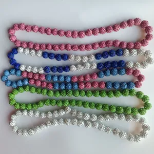 Colorful 12mm AB clay rhinestone ball Shamballa necklaces displayed on white background