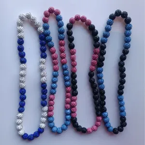 Multi-colored 12mm rhinestone disco ball clay bead Shamballa necklaces for daily wear