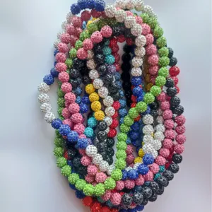 12mm colorful Shambhala clay disco ball bead necklaces with sparkling AB rhinestones