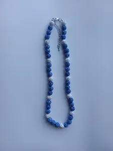 Blue rhinestone shamballa bead necklace with lobster clasp and extension chain for women.