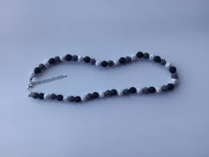 10mm clay rhinestone shamballa bead necklace with lobster clasp and extension chain.