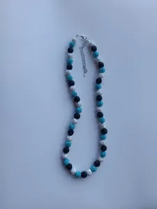 10mm Shamballa crystal rhinestone clay bead necklace with lobster clasp and extension chain.