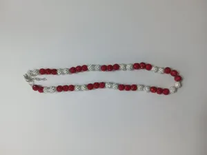 Red and white rhinestone Shamballa bead necklace with lobster clasp fashion jewelry