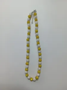 Colorful rhinestone clay ball beaded necklace with lobster clasp and extension chain.