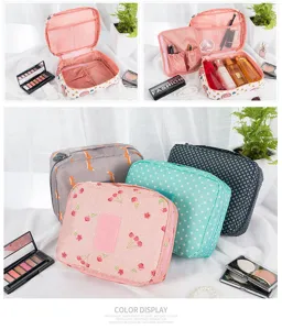 Collection of floral waterproof makeup bags with detailed interior travel organizer view