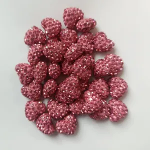 Rosa Strass Herz Perlen, 12x14mm Halb-Loch Ton Kristall Anhänger für DIY Ohrringe und Schmuck.