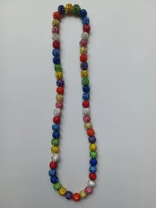 Handmade 12mm colorful Shamballa clay crystal bead necklace with elastic cord variant