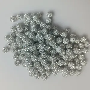 Detail view of white rhinestone clay Shamballa beads, 4-6mm loose DIY bracelet craft parts.