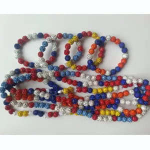 10mm AB Rhinestone Clay Bead Shamballa Necklace Bracelet Set Elastic Crystal Jewelry