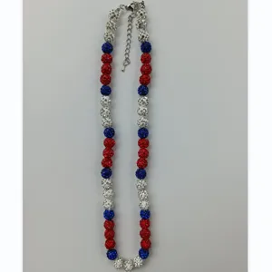 Red white blue rhinestone Shamballa bead necklace pendant fashion jewelry accessory for women