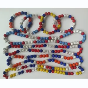 10mm Shamballa Clay Rhinestone Disco Ball Stretch Bead Necklace and Bracelet Set