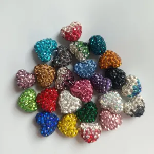 Bunte Strass Ton Herz Perlen 12x14mm Halb Loch DIY Schmuck Anhänger Zubehör Teile Neu