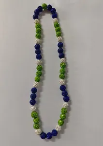 12mm Shamballa bead elastic necklace in blue green and white rhinestones