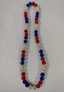 Sparkling red white blue Shamballa necklace with 12mm rhinestone disco ball beads.