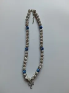 Hip hop Shamballa bead necklace featuring a sparkling silver rhinestone cross pendant