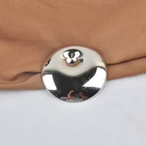 Polished stainless steel round spring eye brooch pin for fashion garment accessories.