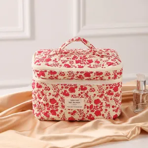 Detailansicht der floralen gesteppten Kosmetiktasche mit großem Fassungsvermögen