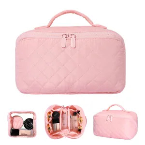 Portable Large Capacity Quilted Cosmetic Bag Waterproof Polyester Travel Toiletry Makeup Organizer Storage Handbag For Women