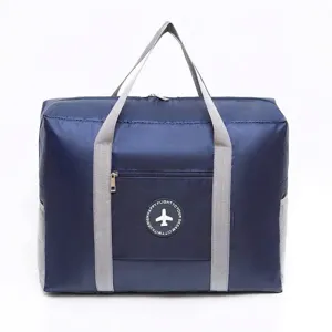 Foldable navy blue travel duffle bag with large capacity for short trips and storage