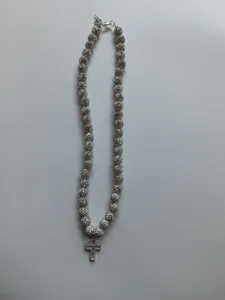 Sparkling silver Shamballa bead necklace with rhinestone cross pendant hip hop jewelry