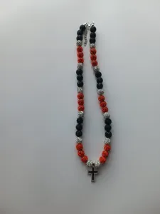 Handmade hip hop baseball necklace with red black and silver shamballa beads
