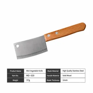 Detail view showing dimensions and specifications of the mini stainless steel wood knife.