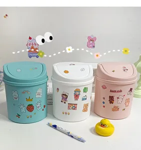 Mini poubelle de bureau mignonne avec couvercle, petite corbeille en plastique pour maison.