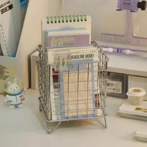 Metalen draad bureau opbergmand esthetische kantoor organizer voor schrijfwaren en notities