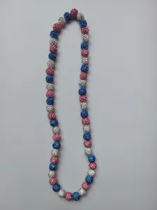 12mm Shamballa rhinestone clay bead elastic necklace in red white and blue colors