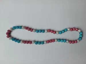 12mm Shamballa style sparkling rhinestone clay bead necklace in blue, pink and white.