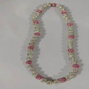 Handmade 12mm pink and silver sparkling disco ball crystal bead shamballa necklace for women
