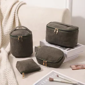 Cord-Kosmetiktaschen 4er-Set inklusive Make-up-Taschen mit Pinseln