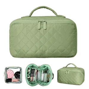 Quilted Rhombus Makeup Bag Large Capacity Portable Polyester Travel Toiletry Case Organizer For Women