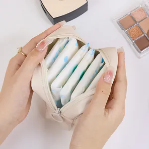 Creamy white large capacity sanitary napkin storage bag for travel and daily essentials