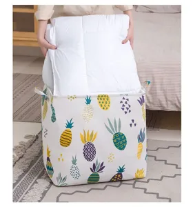 Large fabric laundry basket with pineapple pattern for quilt and clothes storage
