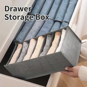 Gray non-woven fabric multi-grid drawer organizer box for folded clothes and trousers