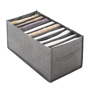 Grey non-woven fabric clothes storage box with 9 compartments for wardrobe drawer organization